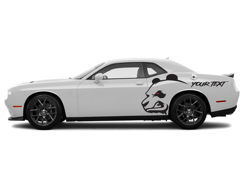 Dodge Challenger Angry Panda With Custom Text Quarter Panel Sides Vinyl Decals