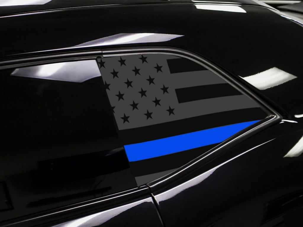 Dodge Challenger Solid  American Flag With Blue Line Window Decals
