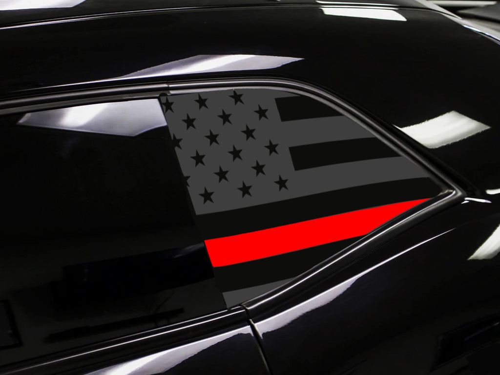 Dodge Challenger Solid  American Flag With Red Line Window Decals