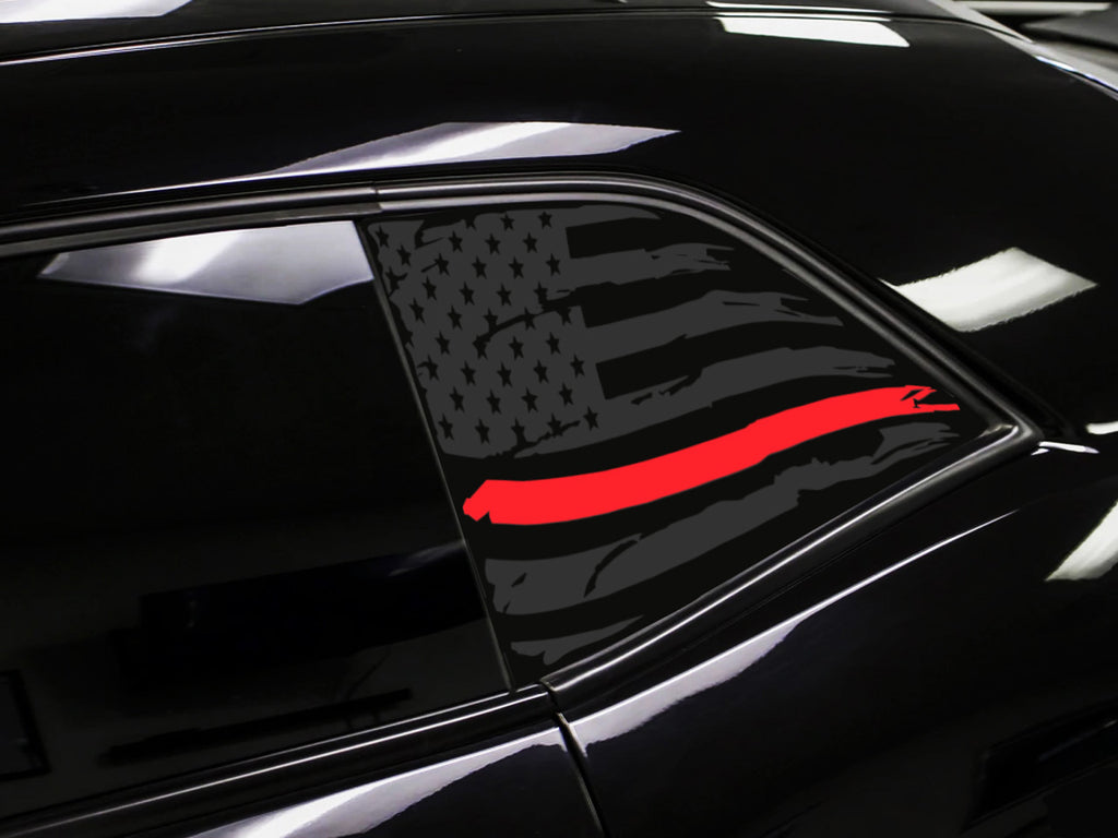 Dodge Challenger Distressed American Line Fire Department Support Flag Window Decal