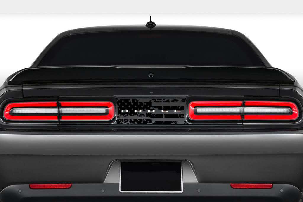 2015-2023 Dodge Challenger USA Distressed Flag Taillight Divider Decal With Dodge Lettering Cutout