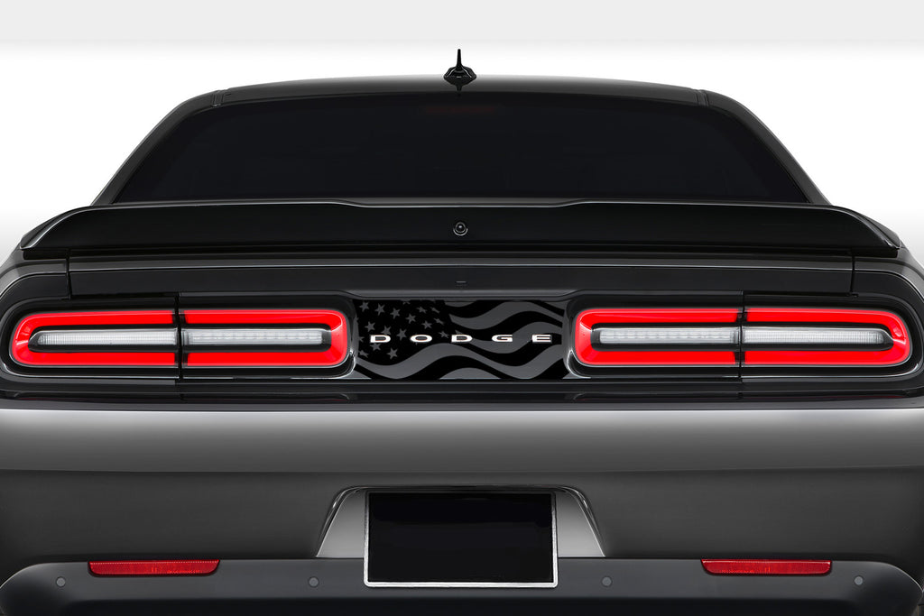 2015-2023 Dodge Challenger USA Waving Flag Taillight Divider Decal With Dodge Lettering Cutout