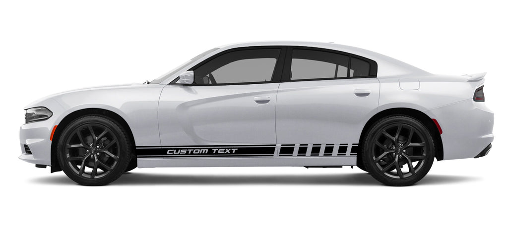 Double Striped Rocker Panel Stripes With Custom Text Vinyl Graphics Kit Fits Dodge Charger