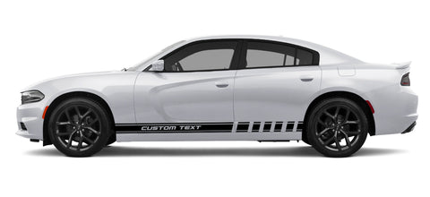 Double Striped Rocker Panel Stripes With Custom Text Vinyl Graphics Kit Fits Dodge Charger
