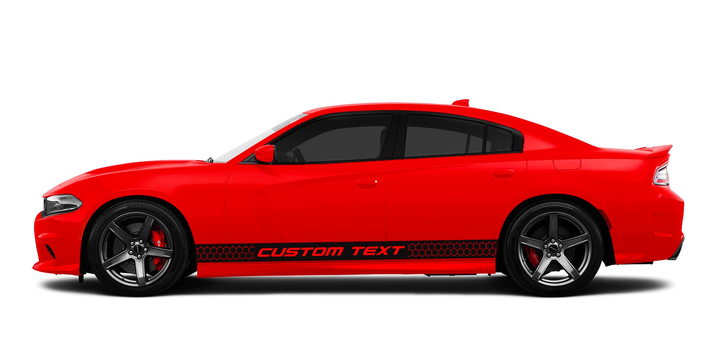 Dodge Charger Honeycomb with Custom Text Rocker Panel Stripes