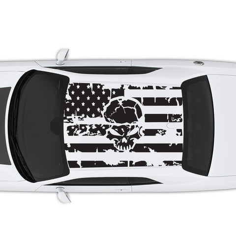2008-2023 Dodge Challenger American USA Flag with Skull Roof Decal