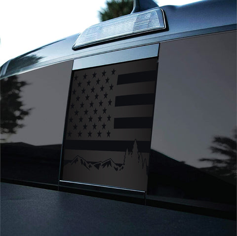 2016-2022 Toyota Tacoma Rear Back Middle Window American Flag With Mountain Outdoor Scene